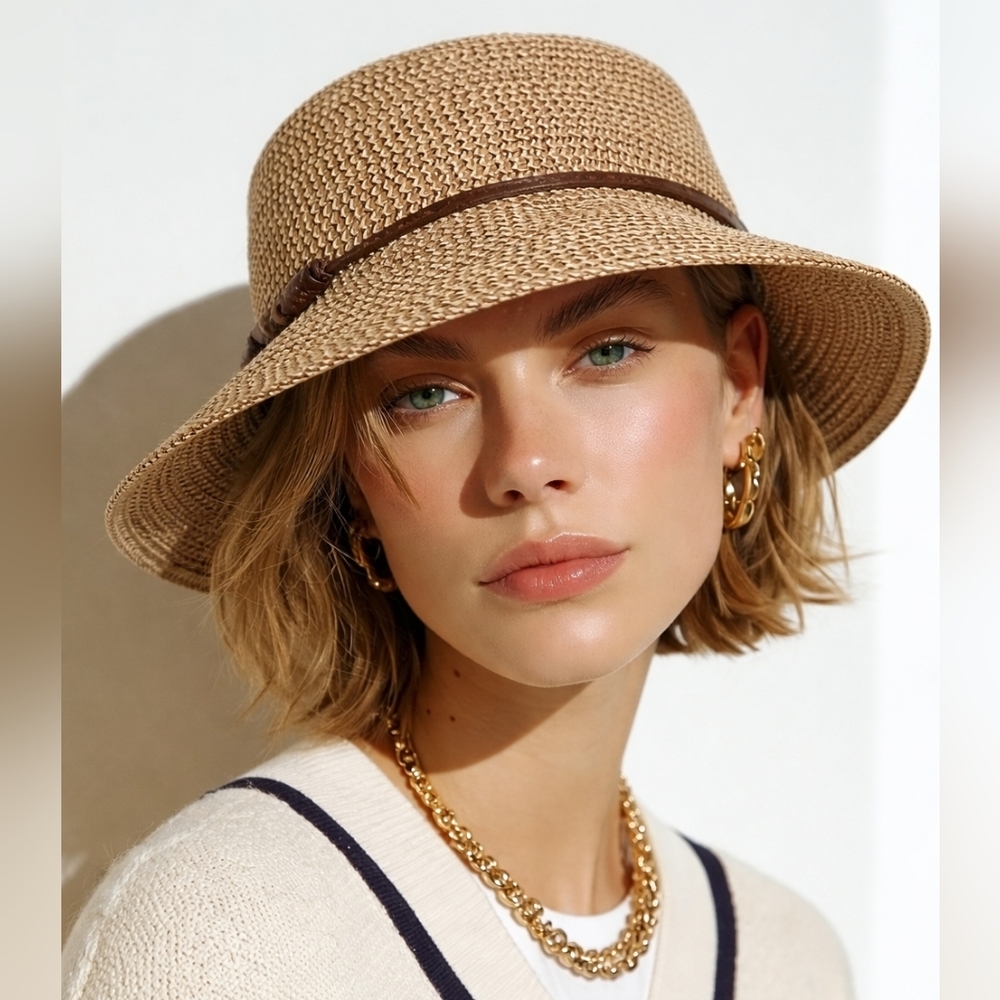 Elegant Tan Woven Bucket/ Brim Hat NWOT - Picture 4 of 16